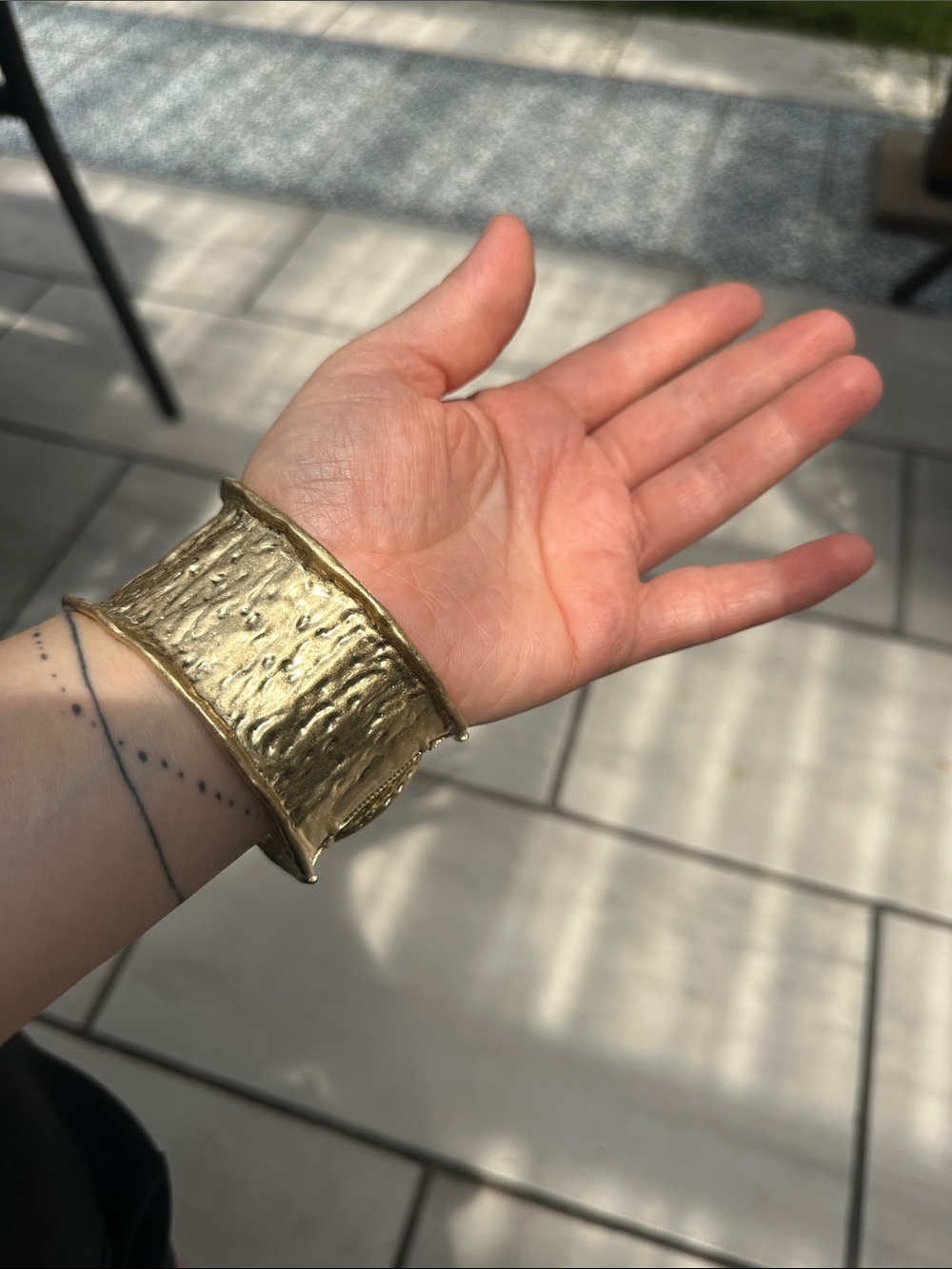 Gold Tone Cuff Bracelet with Black Stone Accents - Picture 3 of 5